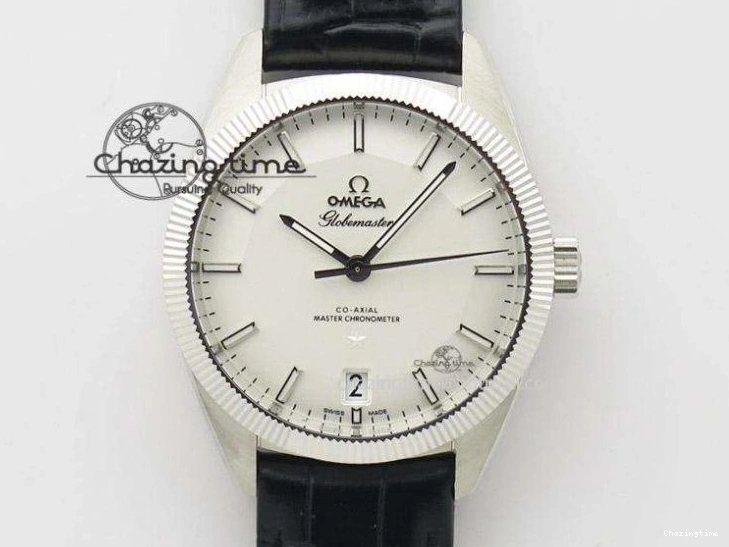 0413 FashionForward De Ville SS MK 1:1 Best Edition White Dial SS Markers On Leather Strap Miyota 9015 V 8077